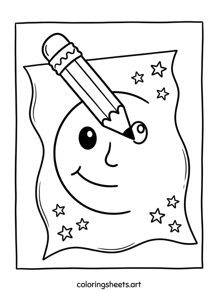 Pencil drawing a smiling face coloring page for toddlers free printable