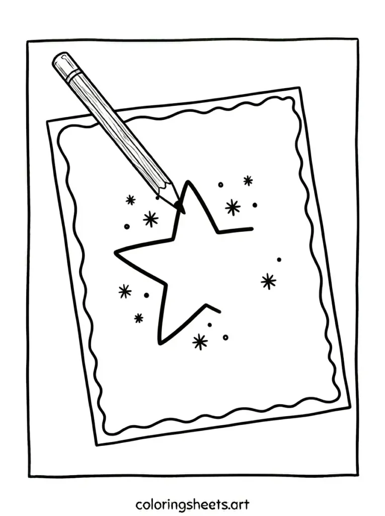 Pencil drawing a star coloring page for kids free printable