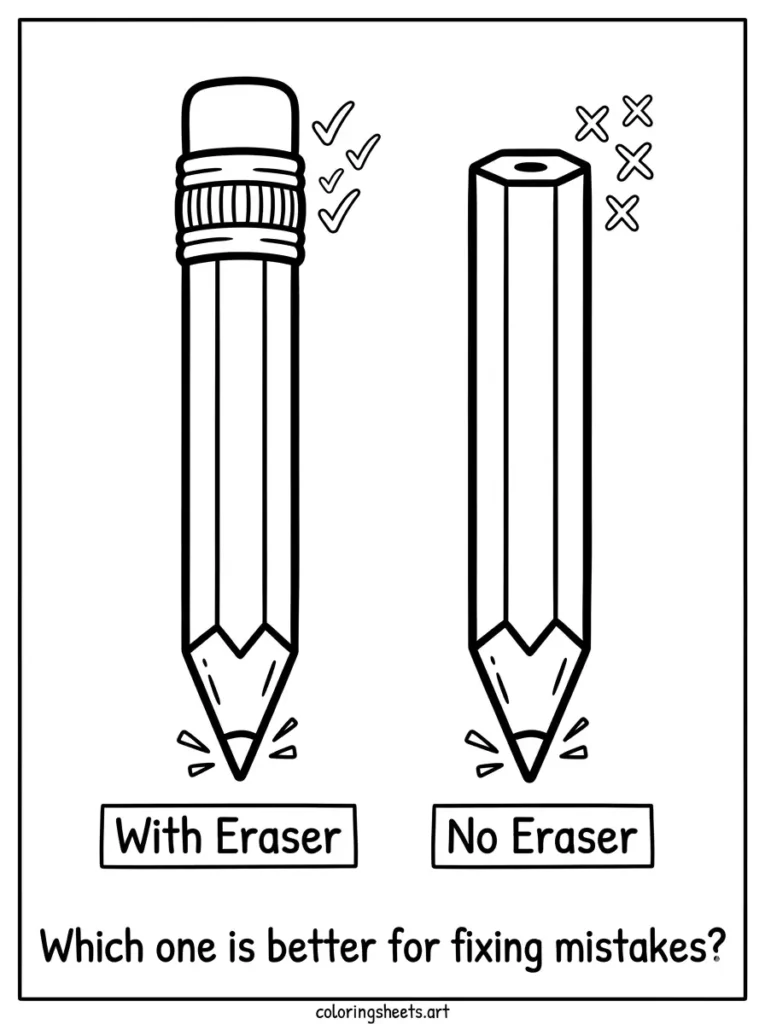 Pencil with eraser vs no eraser coloring page for toddlers free printable