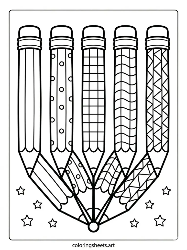 Pencils in a fan shape coloring page for kids free printable