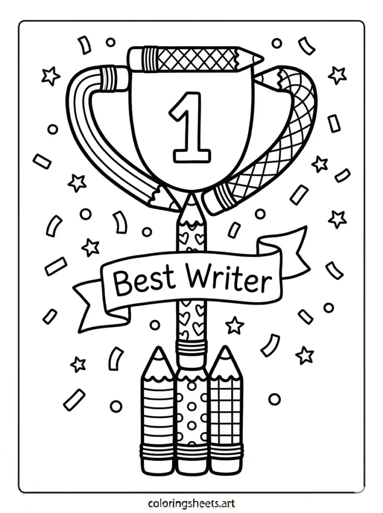 First place pencil trophy coloring page for kids free printable