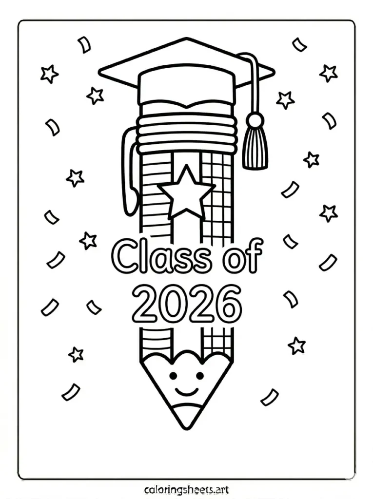 Pencil graduation cap coloring page for kids free printable