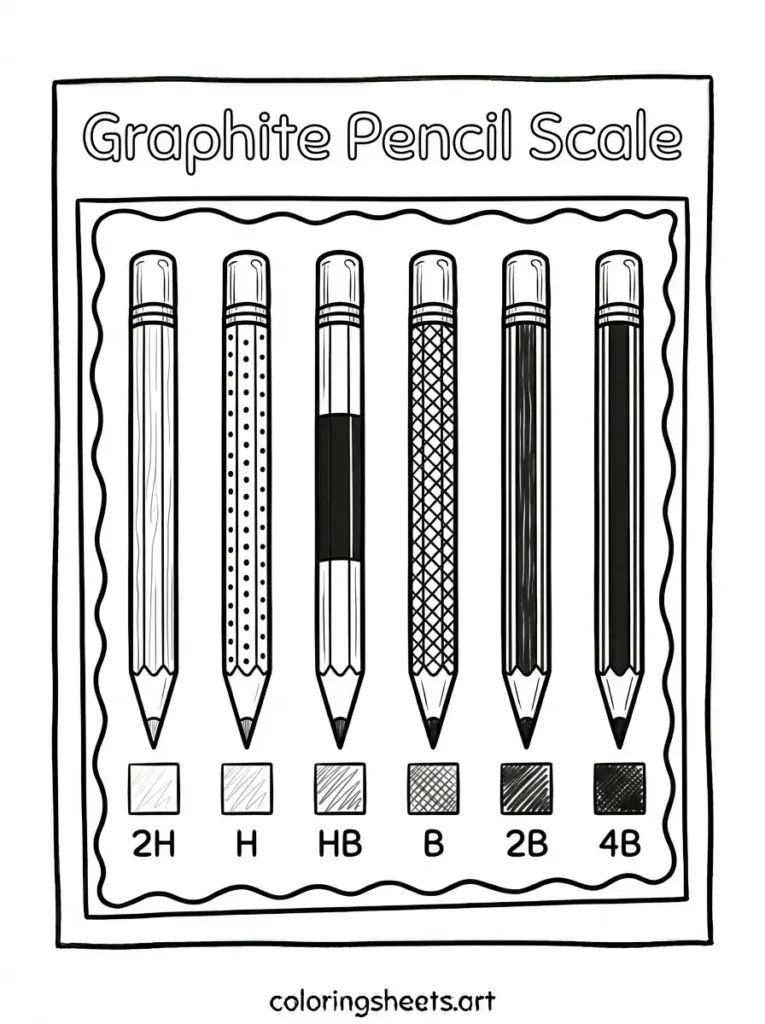Graphite pencil gradation scale coloring page for adults free printable