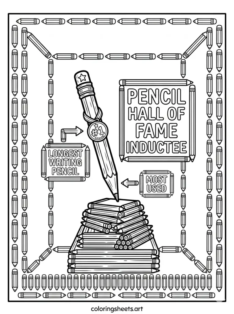 Pencil hall of fame display coloring page for adults free printable