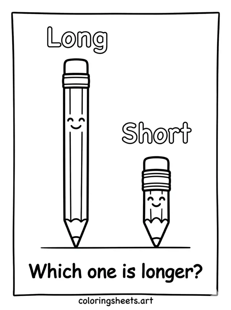 Long pencil vs short pencil coloring page for kids free printable