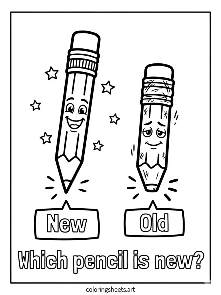 New pencil vs old pencil coloring page for kids free printable