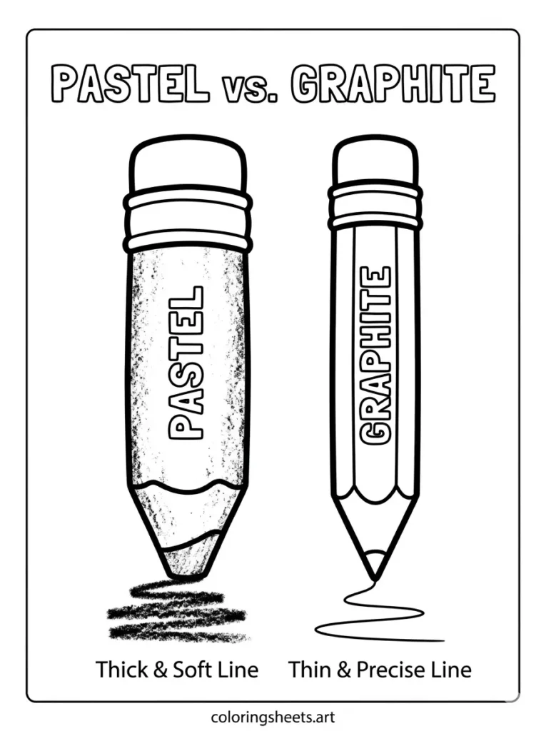 Pastel pencil vs graphite pencil coloring page for kids free printable