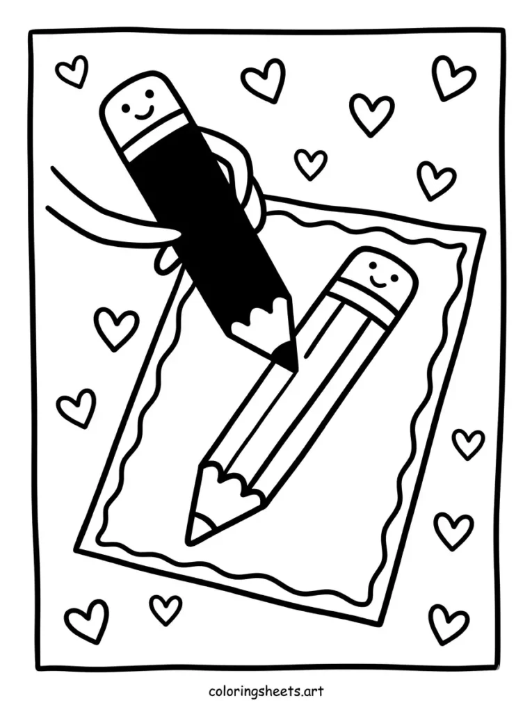 Pencil self-portrait coloring page for kids free printable