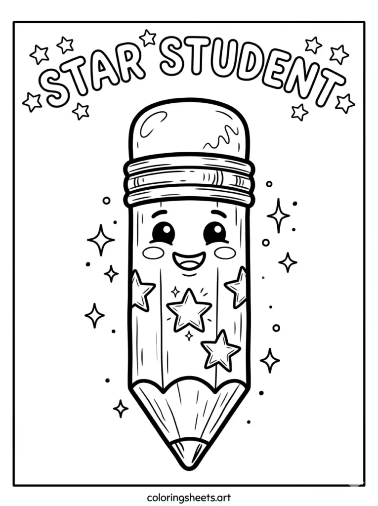 Star student pencil coloring page for toddlers free printable
