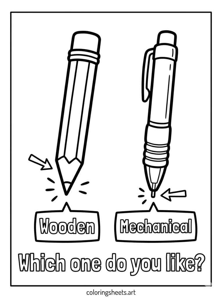 Wooden pencil vs mechanical pencil coloring page for kids free printable