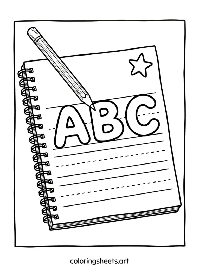 Pencil writing ABC letters coloring page for kids free printable
