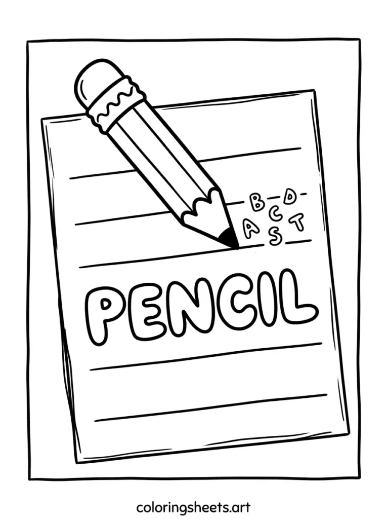 Pencil writing on paper coloring page for kids free printable