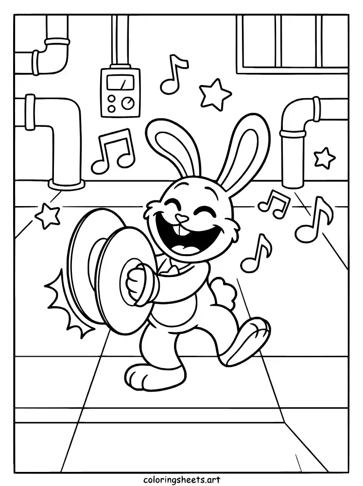 Bunzo Bunny playing cymbals Poppy Playtime coloring page for kids
