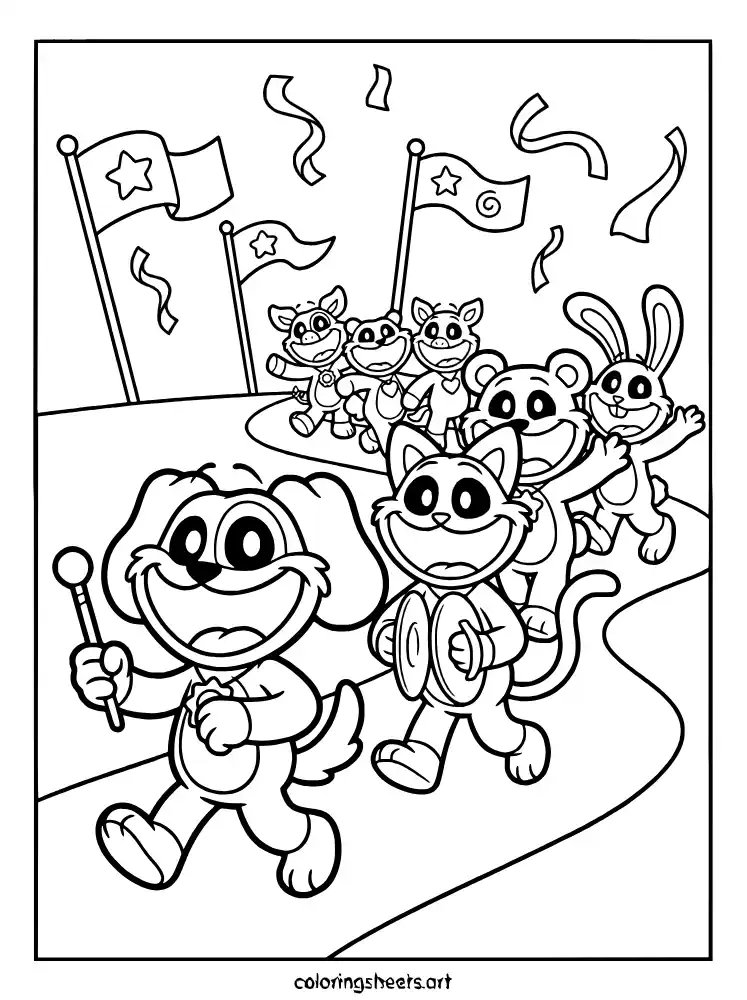 DogDay leading critter parade Poppy Playtime coloring page for kids