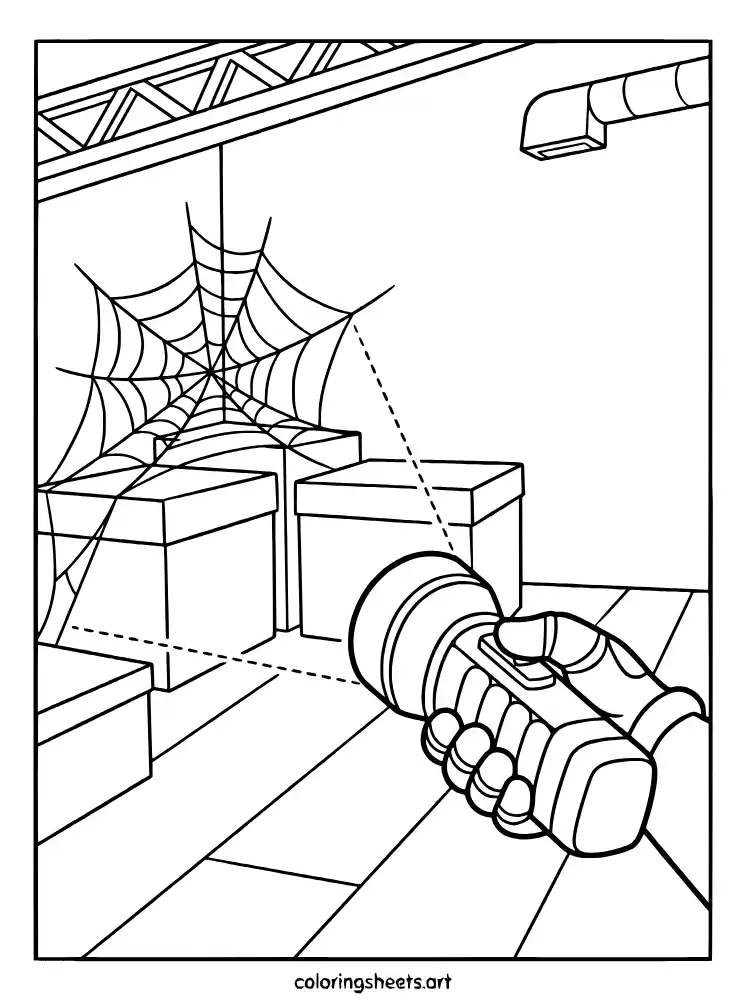 GrabPack hand holding a flashlight Poppy Playtime coloring page for kids