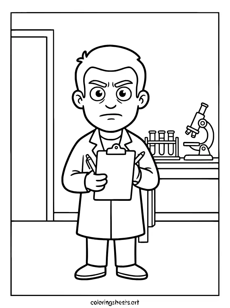 Harley Sawyer with clipboard Poppy Playtime coloring page for kids free
