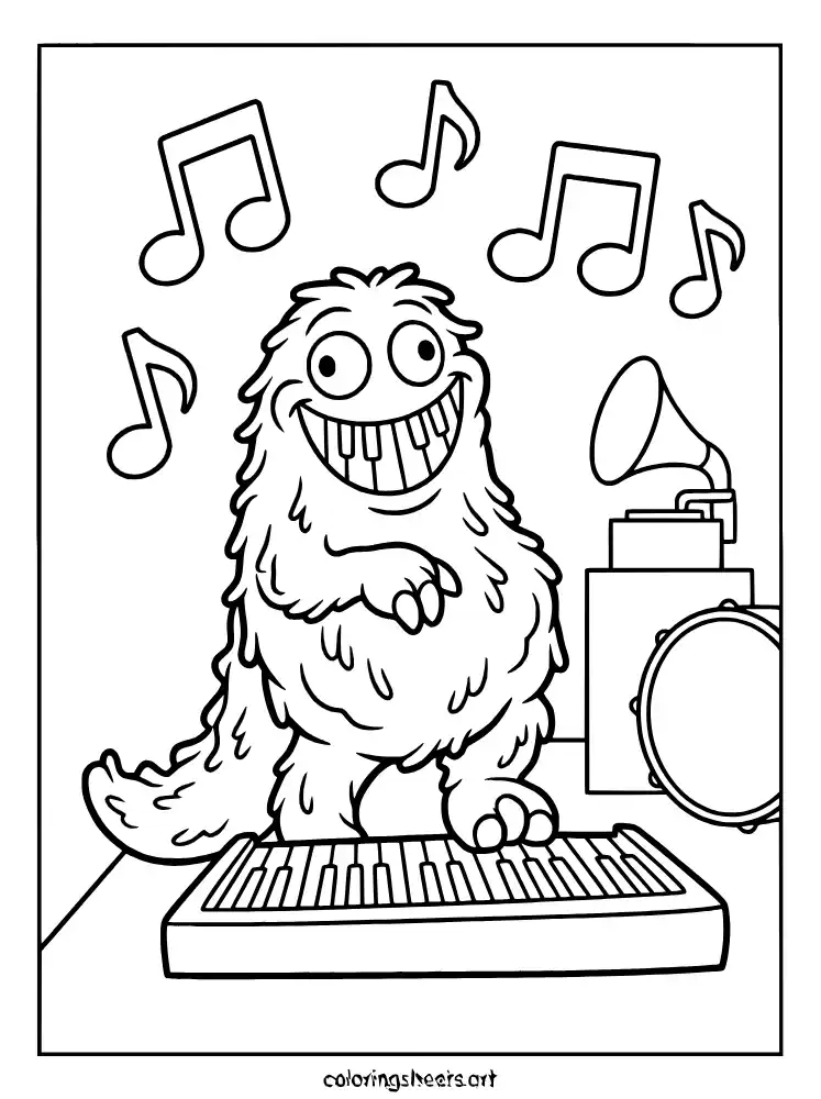 Pianosaurus playing music Poppy Playtime coloring page for toddlers