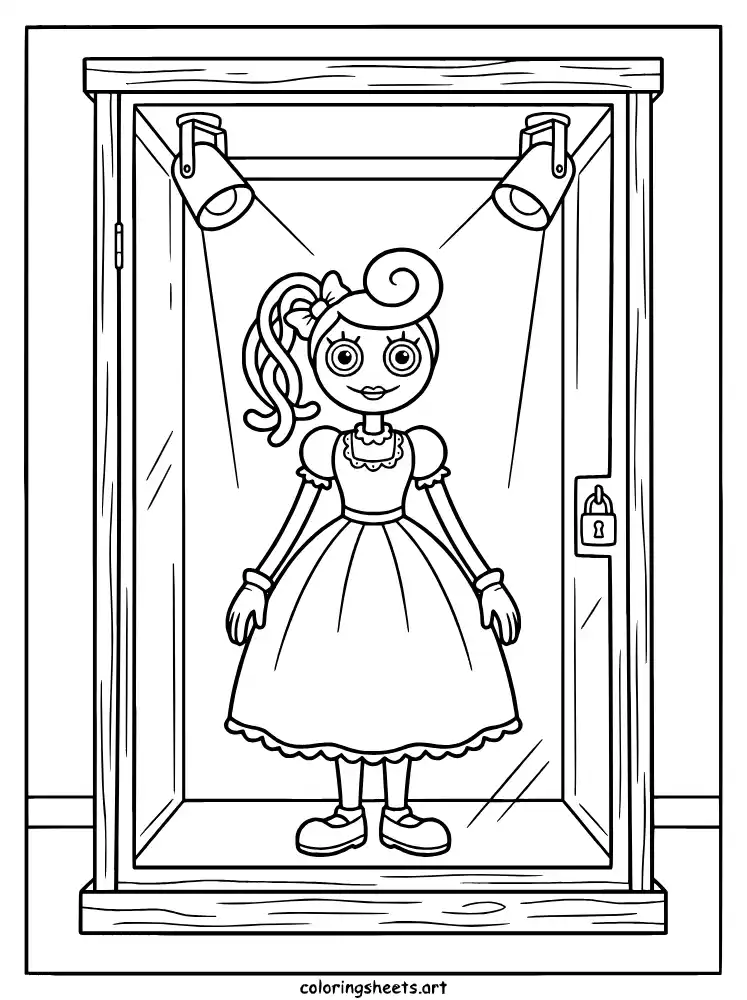 Poppy in her glass case Poppy Playtime coloring page free printable PDF