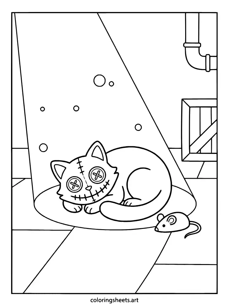 CatNap napping in a sunbeam Poppy Playtime coloring sheet printable PDF