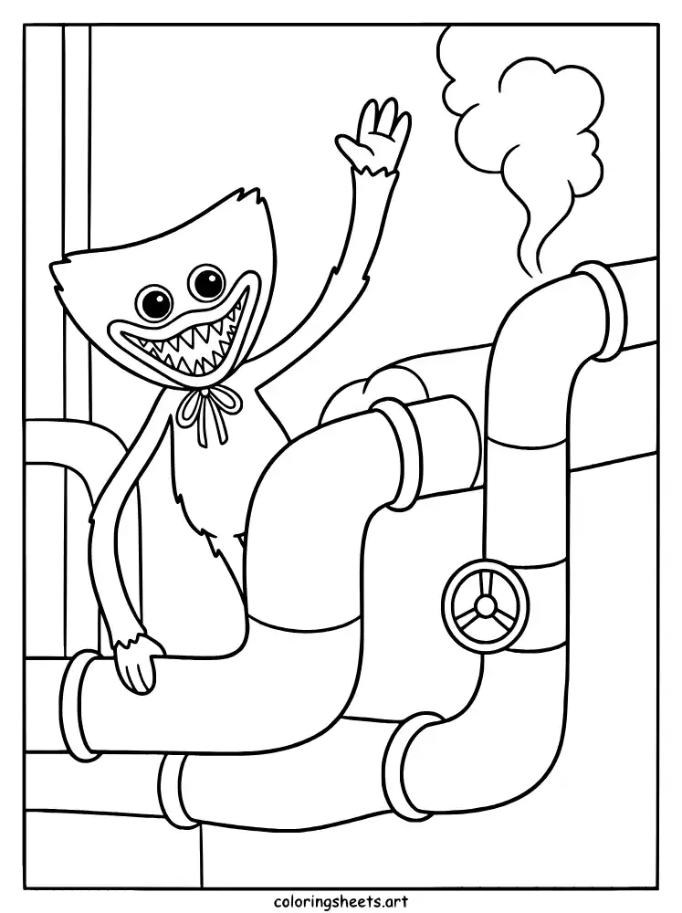 Kissy Missy in the pipe maze Poppy Playtime coloring sheet printable PDF