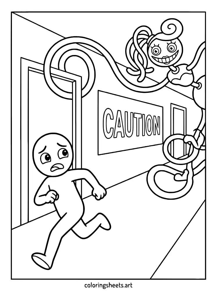 Running from Mommy Long Legs Poppy Playtime coloring sheet printable PDF