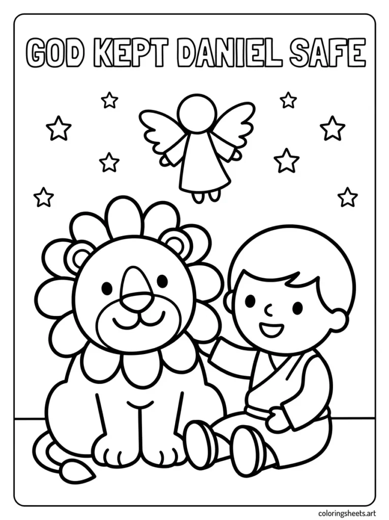 Daniel and his friendly lion preschool Bible coloring page Daniel 6