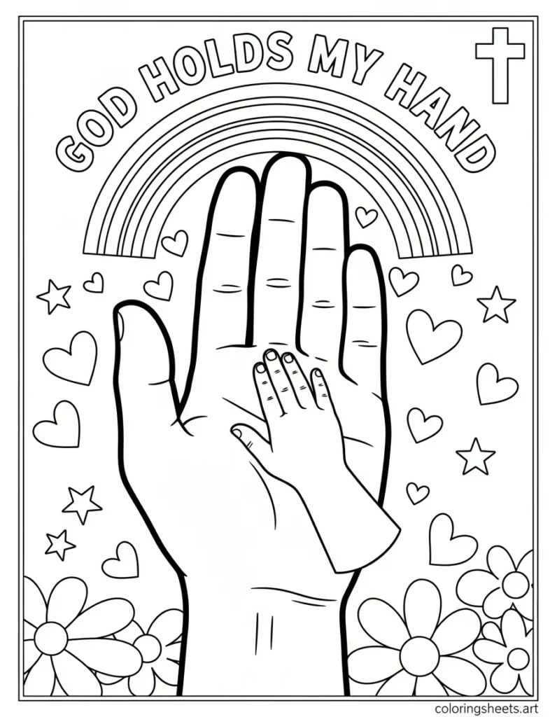 god holds my hand coloring page preschool bible printable isaiah 41 13 kids faith protection coloring sheet
