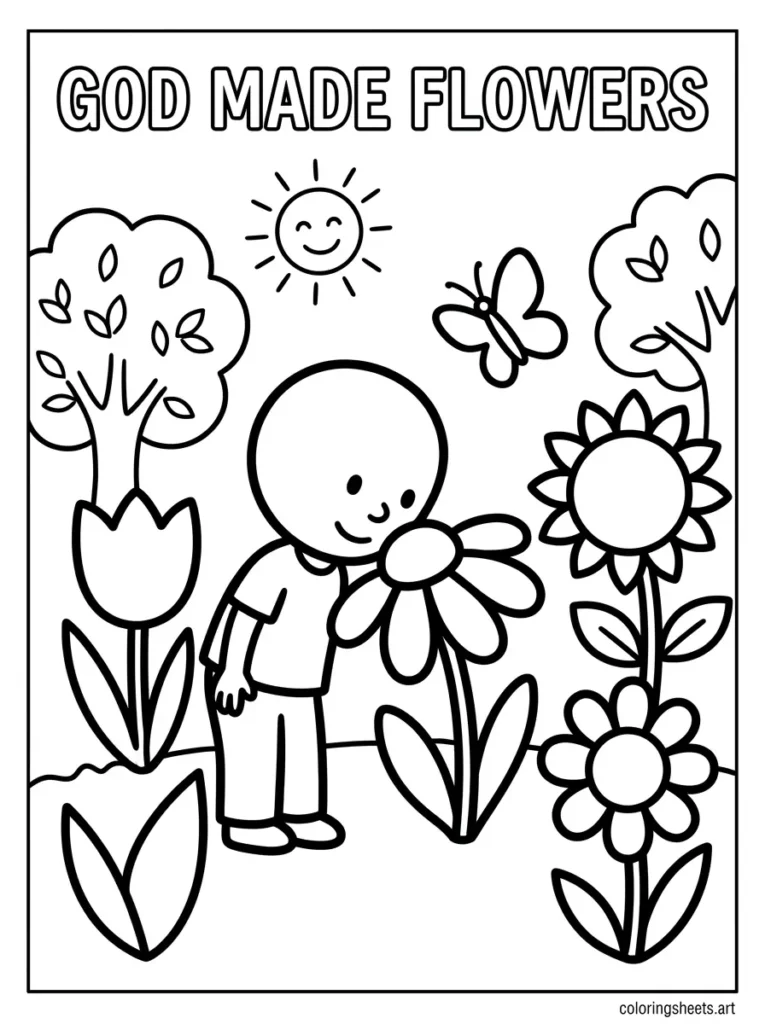 God made flowers and trees preschool Bible coloring page Genesis 1