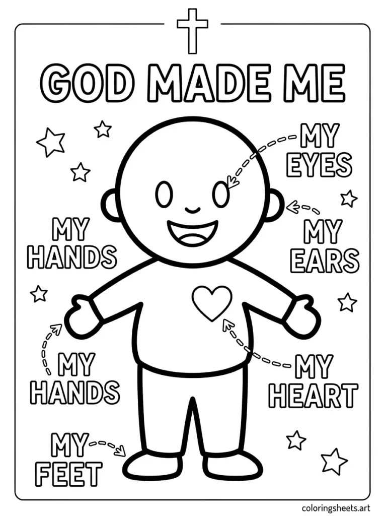 God made me and my body preschool Bible coloring page Psalm 139