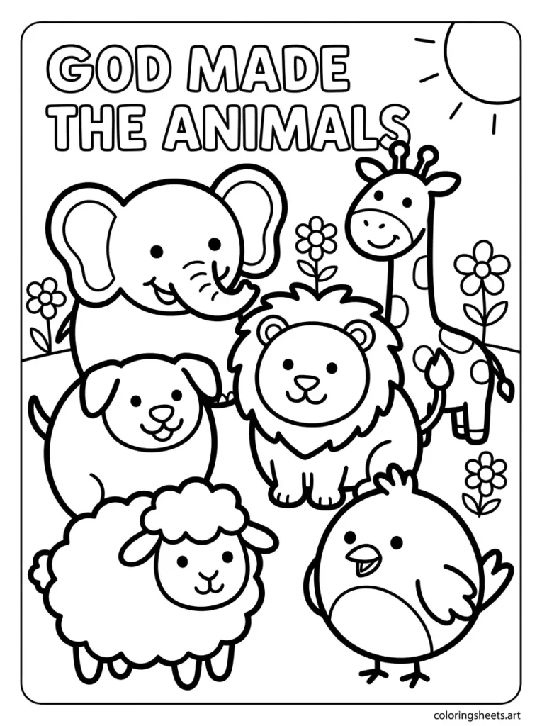 God made the animals preschool Bible coloring page Genesis 1