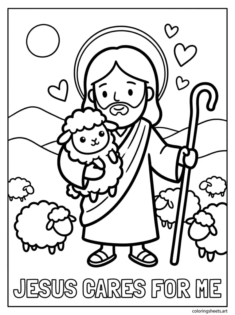Jesus the Good Shepherd holding a lamb preschool Bible coloring page John 10
