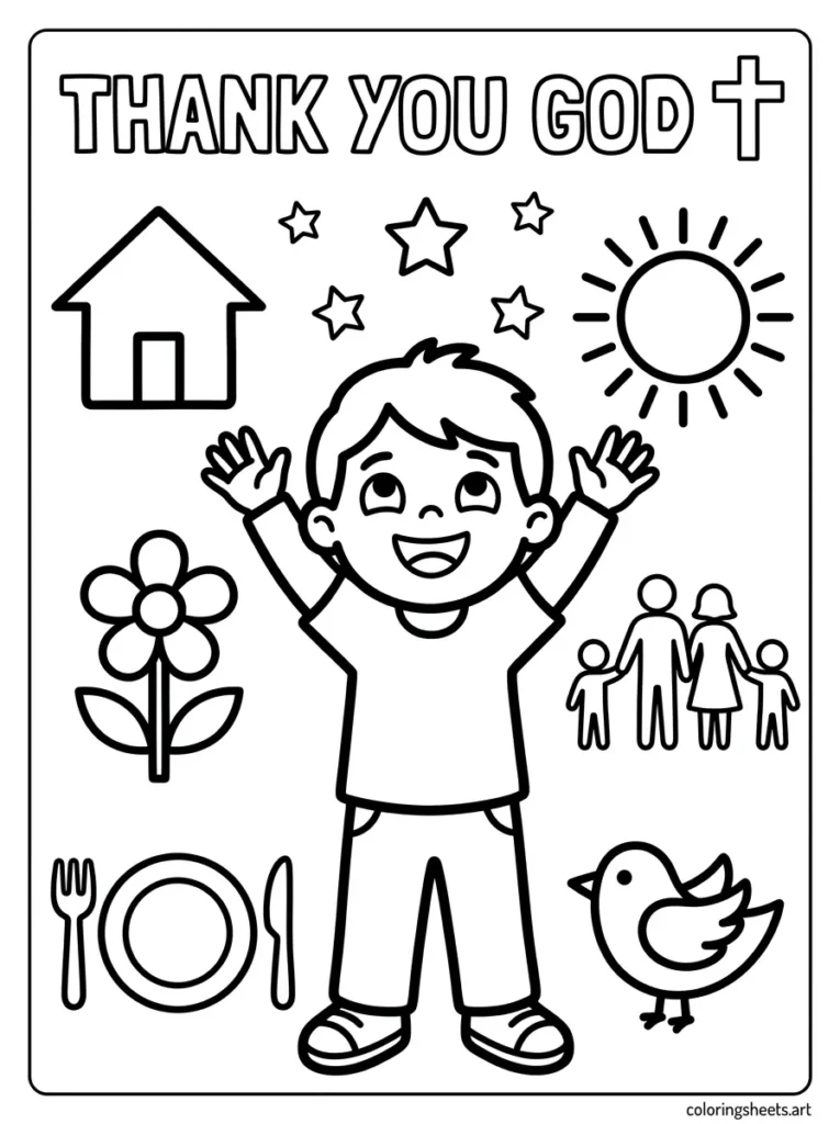 Thank you God grateful preschooler Bible prayer coloring page