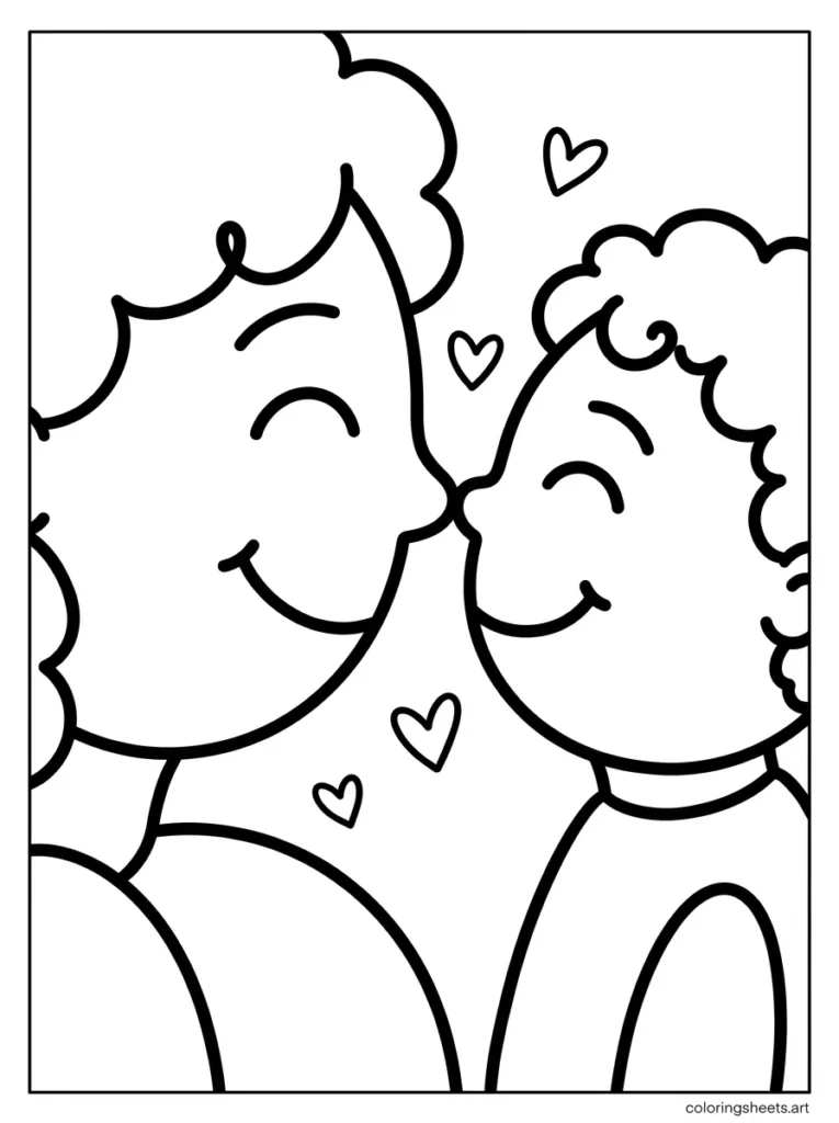 Mom and child sharing a sweet nose rub preschool mothers day coloring page