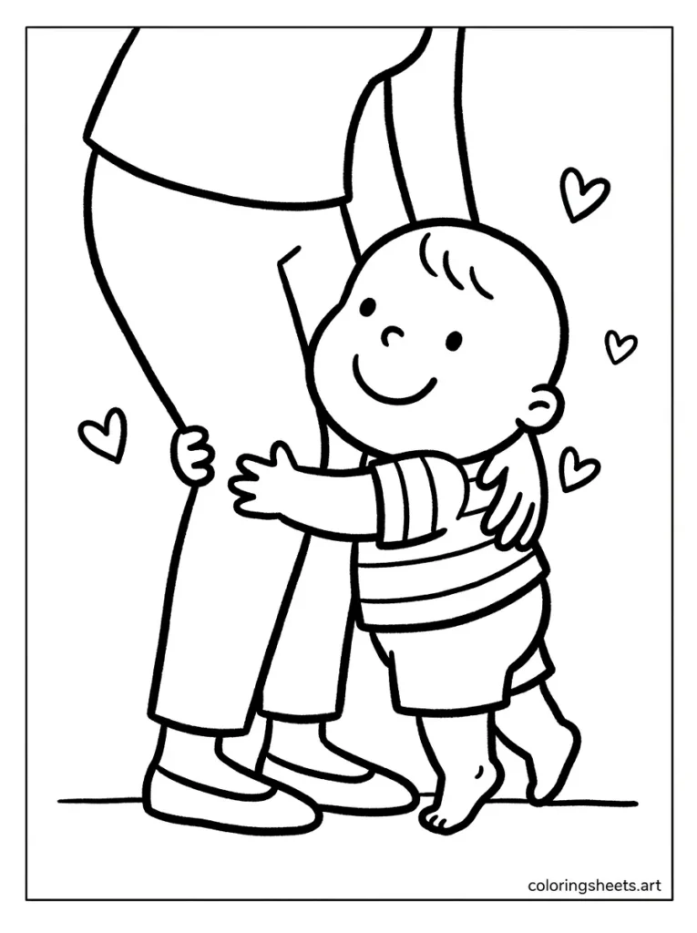Toddler giving mommy a big warm hug preschool mothers day coloring page