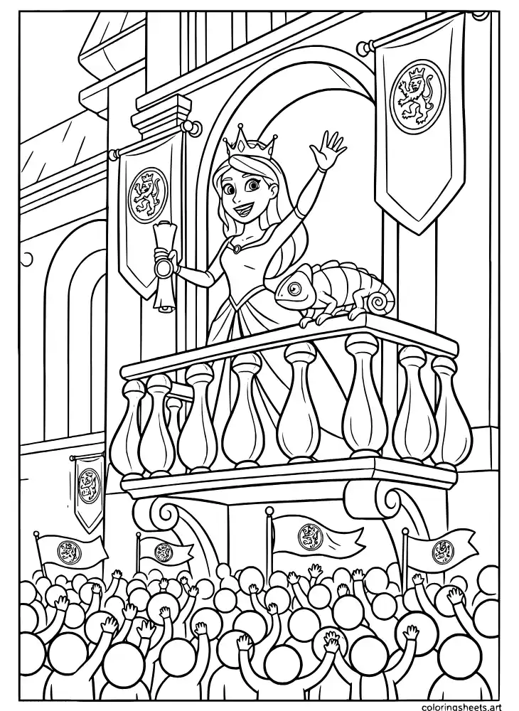 Rapunzel giving a royal decree to the people of Corona coloring page