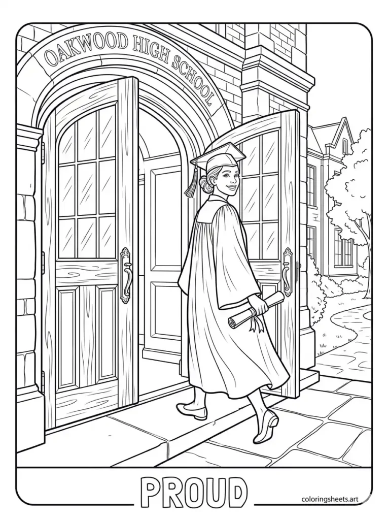 School doors graduation coloring sheets printable pdf leaving school
