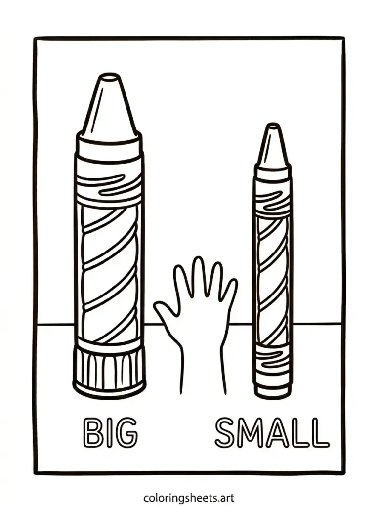 Big crayon vs small crayon school supplies coloring page for kids free printable