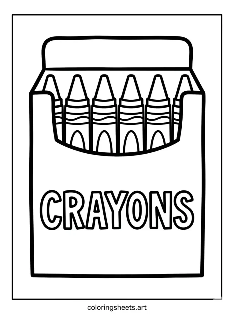Box of crayons school supplies coloring page for toddlers free printable