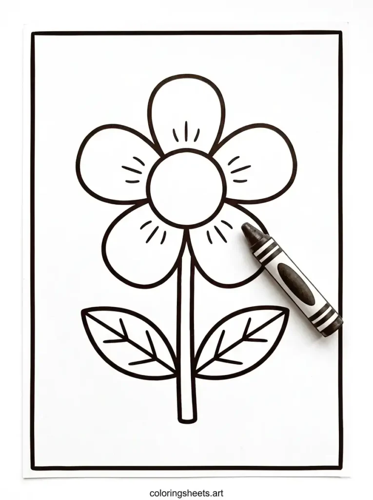 Crayon coloring a flower school supplies coloring page for toddlers free printable