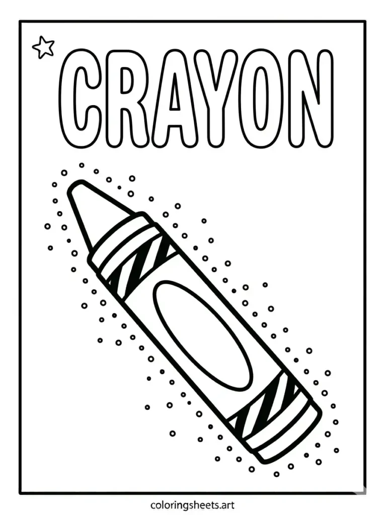 Crayon with CRAYON outline text school supplies coloring page for kids free printable