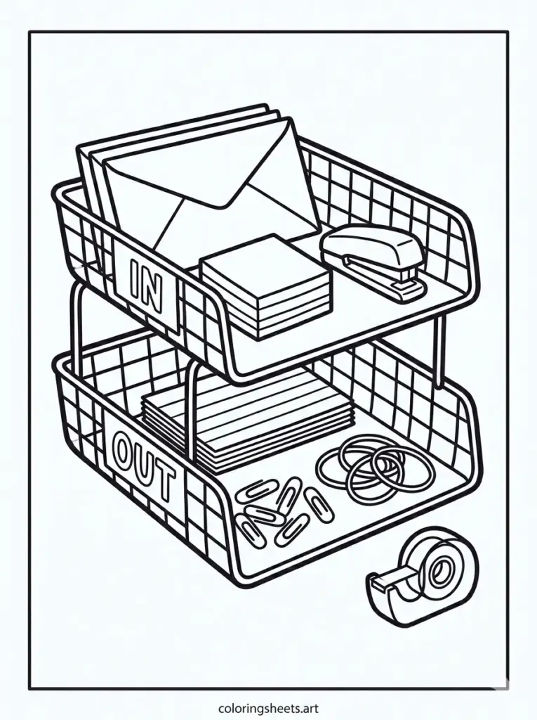 Desk organizer trays school supplies coloring page for toddlers free printable