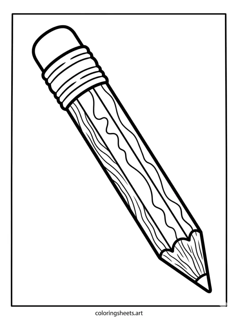 Detailed pencil with eraser school supplies coloring page for kids free printable