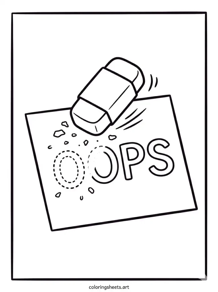 Eraser erasing mistake school supplies coloring page for toddlers free printable