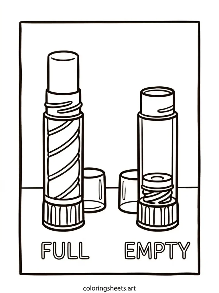 Full vs empty glue stick school supplies coloring page for toddlers free printable