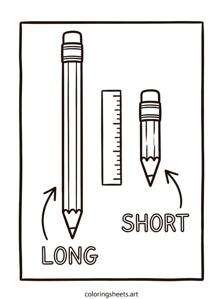 Long pencil vs short pencil school supplies coloring page for kids free printable