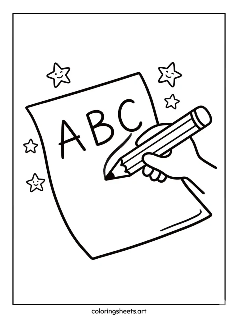 Pencil writing alphabet school supplies coloring page for kids free printable