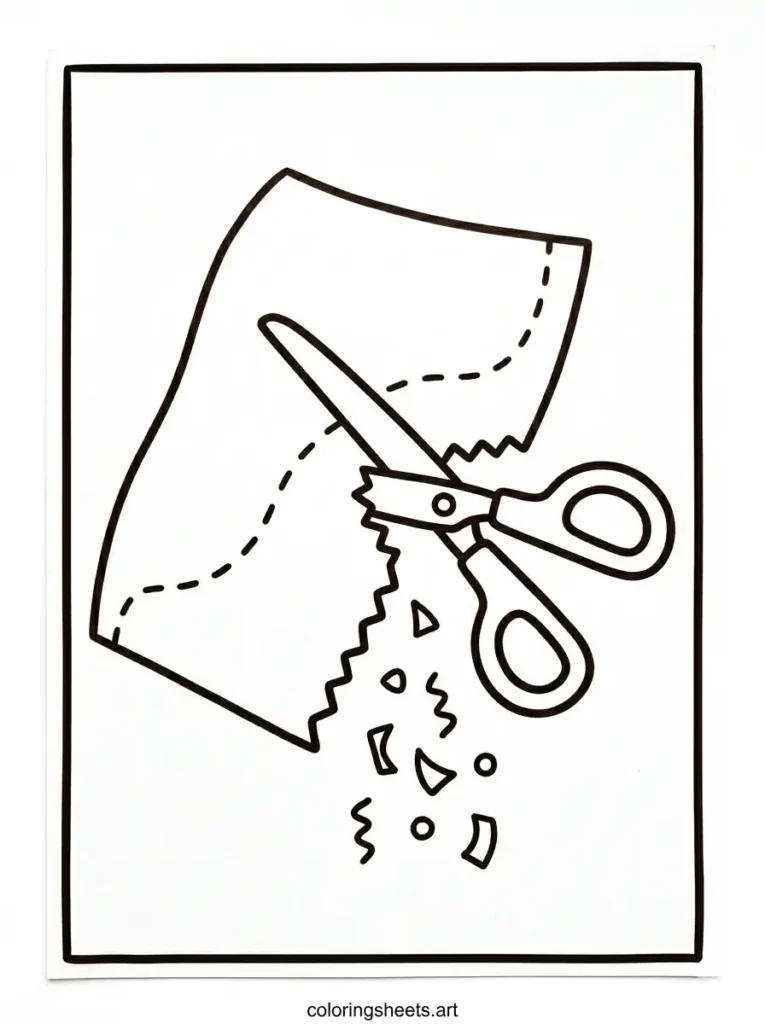Scissors cutting wavy line school supplies coloring page for kids free printable