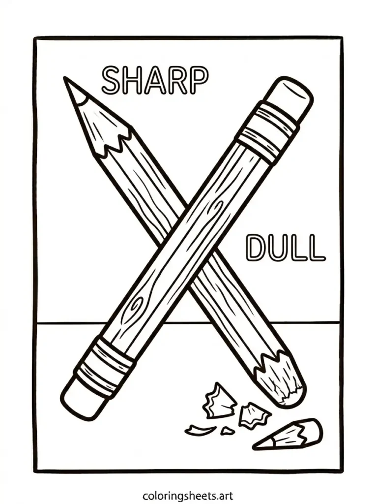 Sharp pencil vs dull pencil school supplies coloring page for toddlers free printable