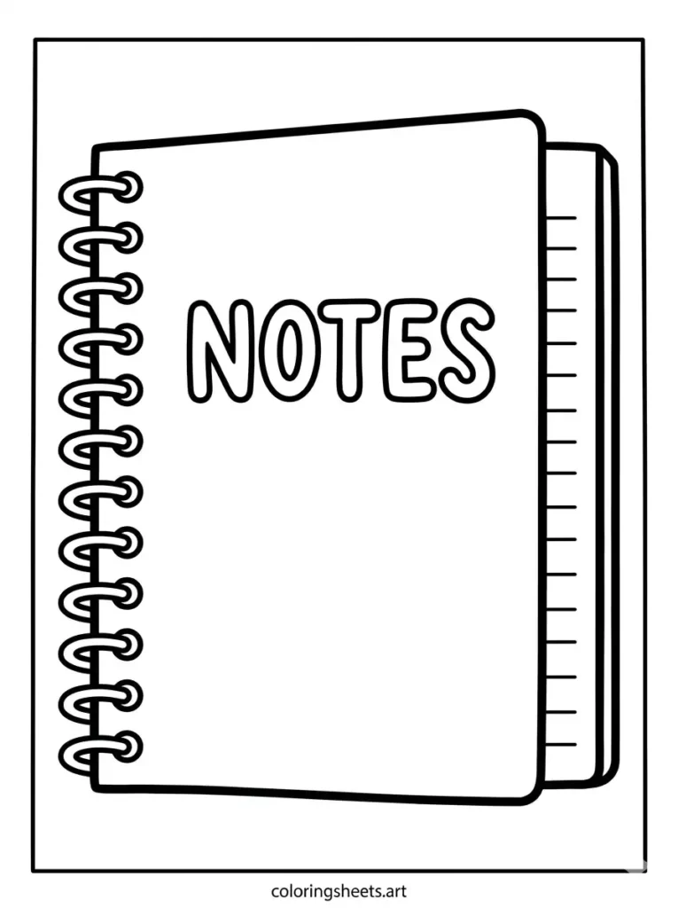 Spiral notebook school supplies coloring page for kids free printable