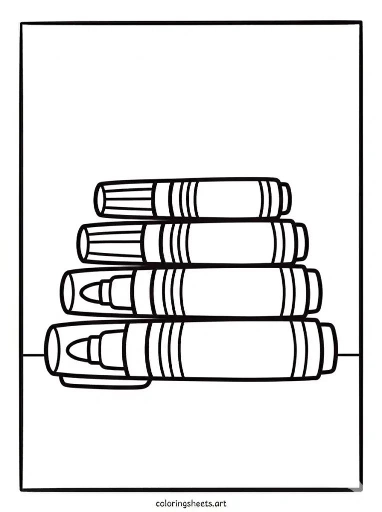 Stack of markers school supplies coloring page for toddlers free printable